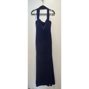 Lulu’s Royal Blue Velvet Gown PROM Pin Up Medium Halter Dress Enchnating Touch